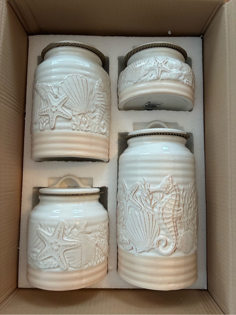 Coastal Ceramic Canister Set - Cream